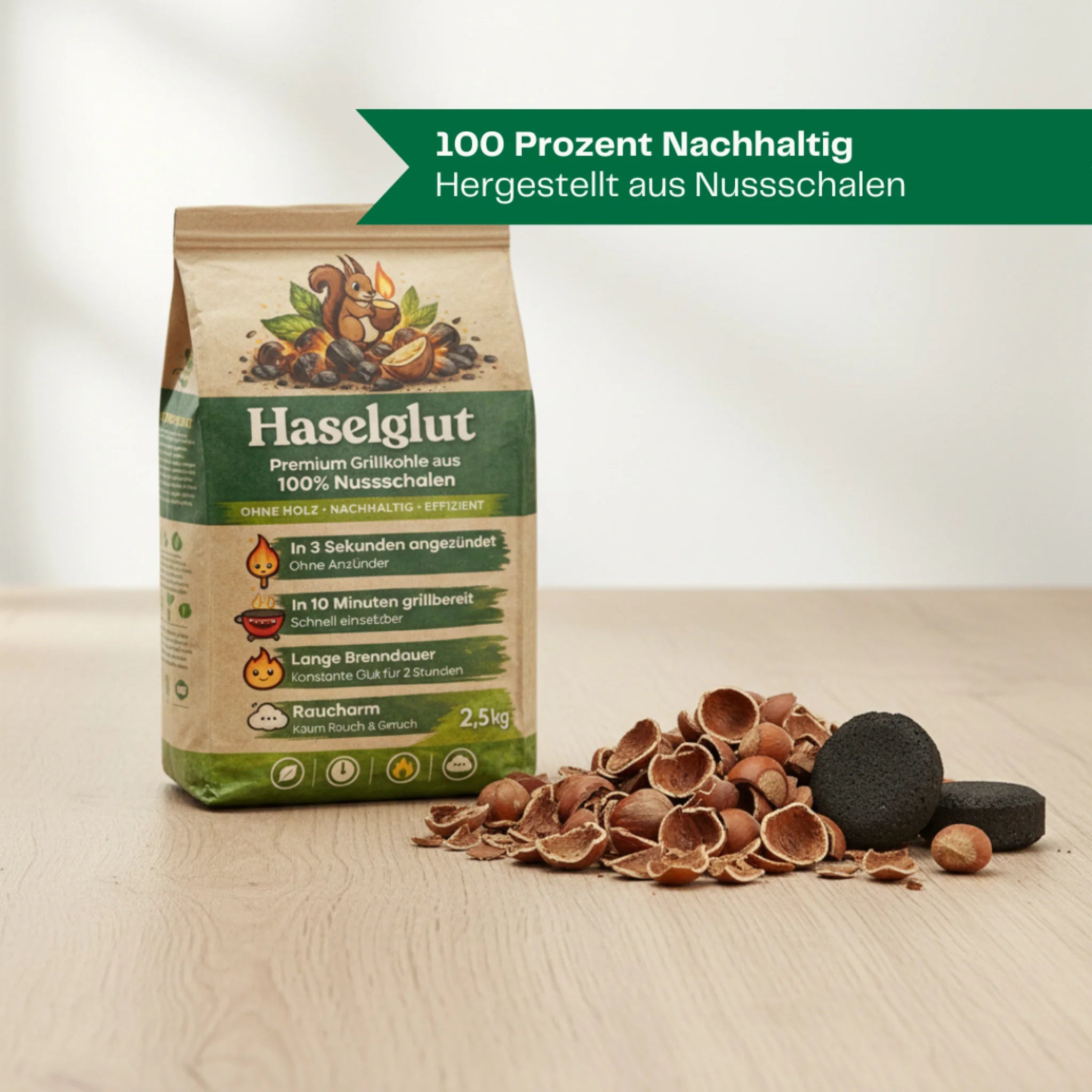 Haselglut Grillkohle aus Nusschalen